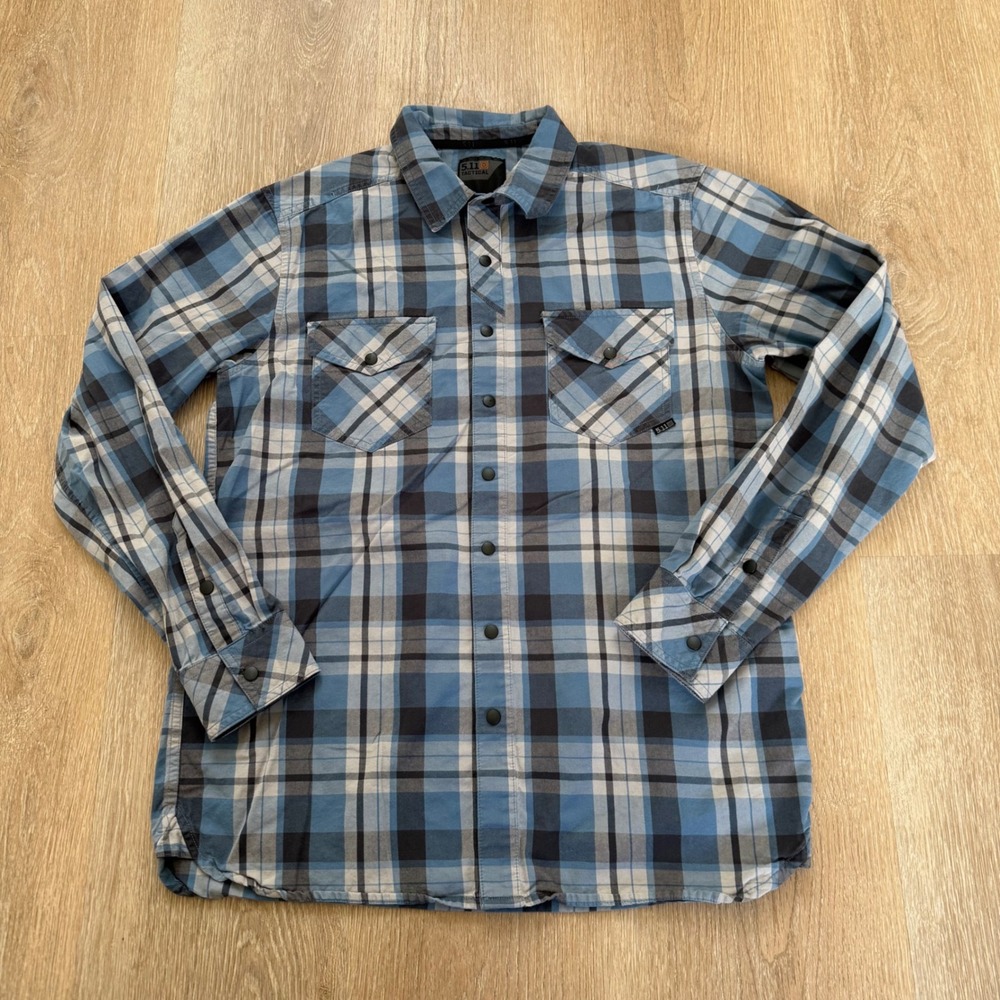 5.11 Tactical Plaid Snap Button Shirt Men Medium Blue Green Lot of 2 Long Sleeve - Picture 9 of 11